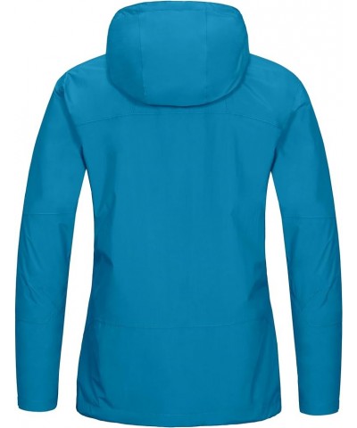 Women's Waterproof Rain Jacket Windproof Light Jacket Breathable Rain Shell with Hood for Hiking Travel Mediterranean Blue $3...