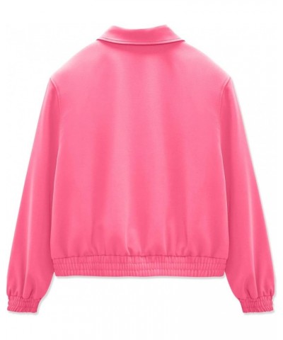 Women's Casual Jackets Long Sleeve Lapel Zip Up Coats Loose Outwear with Pockets Bright Pink $12.25 Jackets