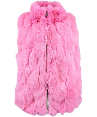 Women Real Rex Rabbit Fur Vest Furry Fluffy Classic with High Collar Sleeveless Outwear Top Pink $32.33 Coats