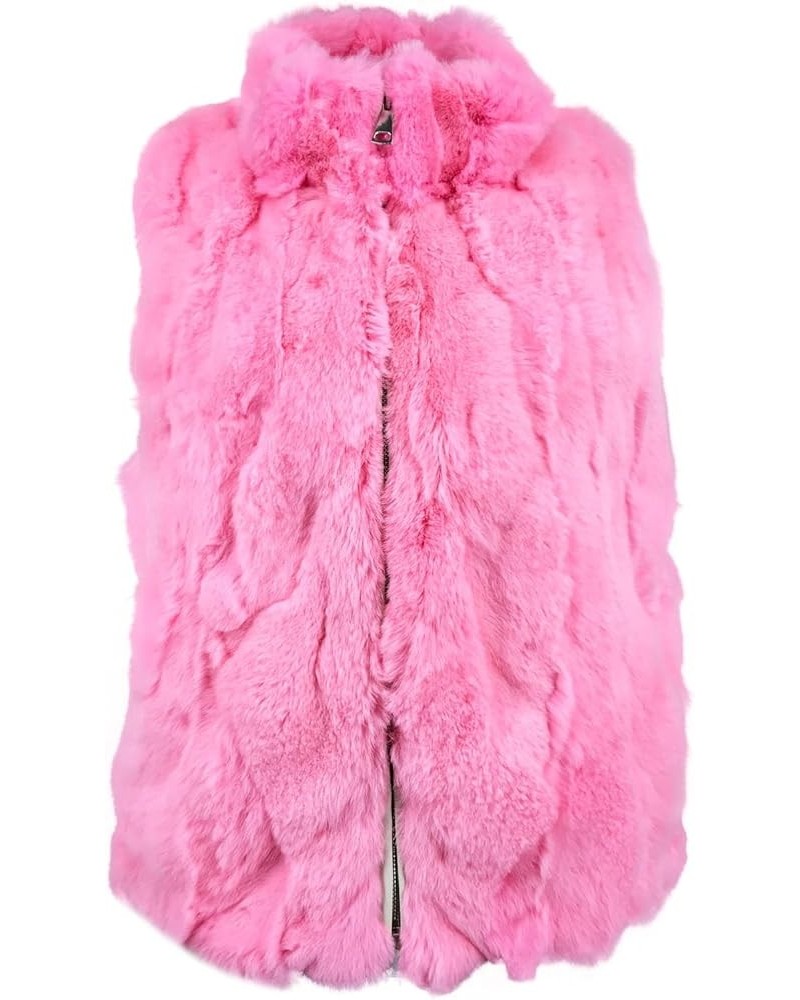 Women Real Rex Rabbit Fur Vest Furry Fluffy Classic with High Collar Sleeveless Outwear Top Pink $32.33 Coats