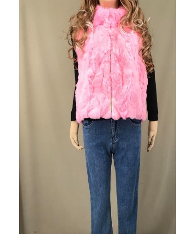 Women Real Rex Rabbit Fur Vest Furry Fluffy Classic with High Collar Sleeveless Outwear Top Pink $32.33 Coats