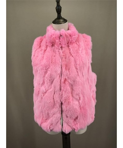 Women Real Rex Rabbit Fur Vest Furry Fluffy Classic with High Collar Sleeveless Outwear Top Pink $32.33 Coats