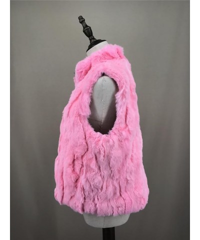 Women Real Rex Rabbit Fur Vest Furry Fluffy Classic with High Collar Sleeveless Outwear Top Pink $32.33 Coats