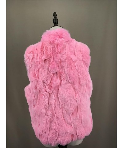 Women Real Rex Rabbit Fur Vest Furry Fluffy Classic with High Collar Sleeveless Outwear Top Pink $32.33 Coats