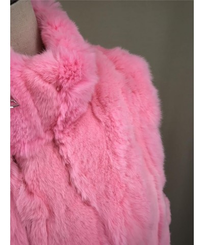 Women Real Rex Rabbit Fur Vest Furry Fluffy Classic with High Collar Sleeveless Outwear Top Pink $32.33 Coats