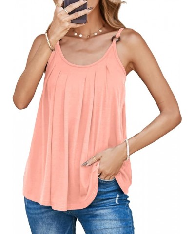 Summer Tank Tops for Women Casual Pleated Scoop Neck Sleeveless Basic Camisoles Light Pink $13.56 Tanks