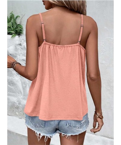 Summer Tank Tops for Women Casual Pleated Scoop Neck Sleeveless Basic Camisoles Light Pink $13.56 Tanks