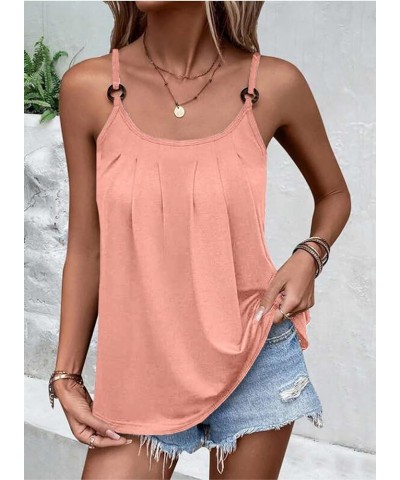 Summer Tank Tops for Women Casual Pleated Scoop Neck Sleeveless Basic Camisoles Light Pink $13.56 Tanks