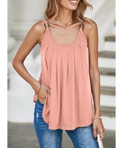 Summer Tank Tops for Women Casual Pleated Scoop Neck Sleeveless Basic Camisoles Light Pink $13.56 Tanks