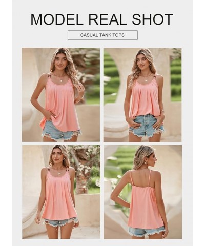 Summer Tank Tops for Women Casual Pleated Scoop Neck Sleeveless Basic Camisoles Light Pink $13.56 Tanks