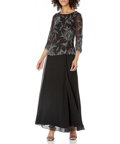 Women's Plus Size Scoop Neck Line with 3/4 Sleeve Beaded Top Long Dress Black/Multi $23.85 Dresses