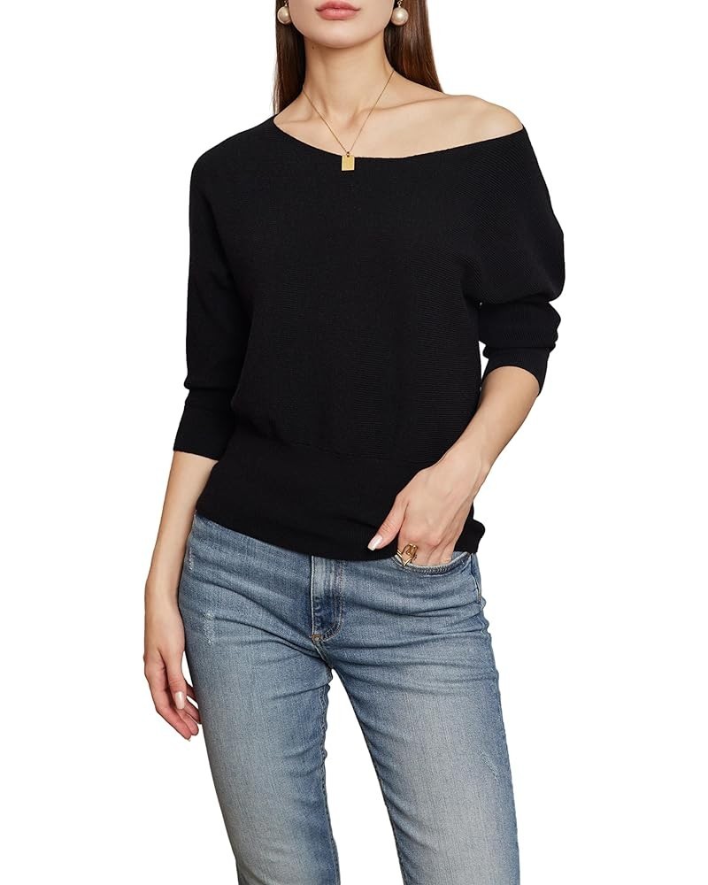 Fall Sweaters for Women 2023 Off The Shoulder Tops for Women Ribbed Knitted Loose Slouchy Jumper Womens Long Sleeve Tops Blac...