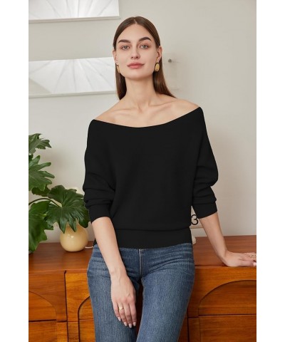 Fall Sweaters for Women 2023 Off The Shoulder Tops for Women Ribbed Knitted Loose Slouchy Jumper Womens Long Sleeve Tops Blac...