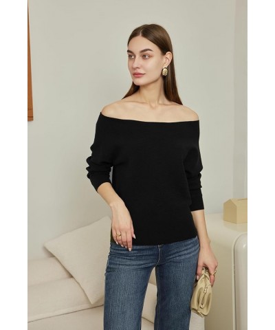 Fall Sweaters for Women 2023 Off The Shoulder Tops for Women Ribbed Knitted Loose Slouchy Jumper Womens Long Sleeve Tops Blac...