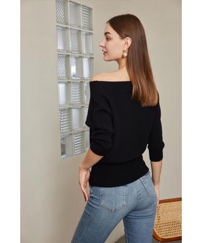 Fall Sweaters for Women 2023 Off The Shoulder Tops for Women Ribbed Knitted Loose Slouchy Jumper Womens Long Sleeve Tops Blac...