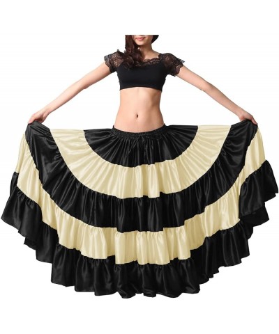 Women's Satin 25 Yard 5 Tiered Gypsy Belly Dance Skirt Flamenco Black / Cream $26.84 Skirts