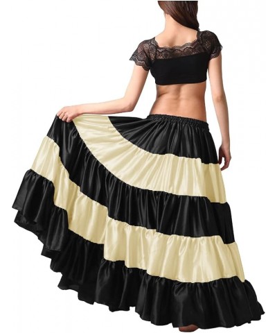 Women's Satin 25 Yard 5 Tiered Gypsy Belly Dance Skirt Flamenco Black / Cream $26.84 Skirts