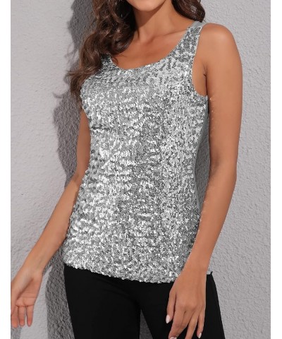 Women Sparkly Sequin Tank Top Shimmer Glam Art Deco Rave Party Vest Tops Silver $9.66 Vests