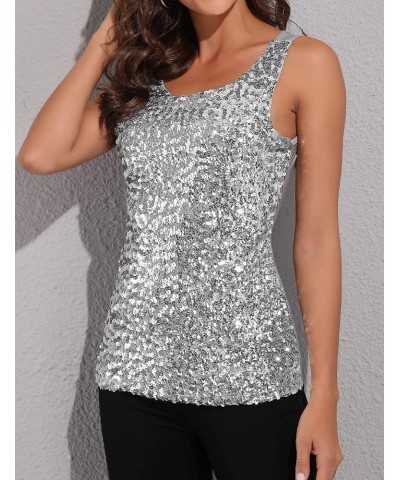 Women Sparkly Sequin Tank Top Shimmer Glam Art Deco Rave Party Vest Tops Silver $9.66 Vests