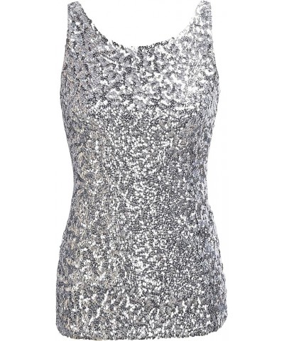 Women Sparkly Sequin Tank Top Shimmer Glam Art Deco Rave Party Vest Tops Silver $9.66 Vests