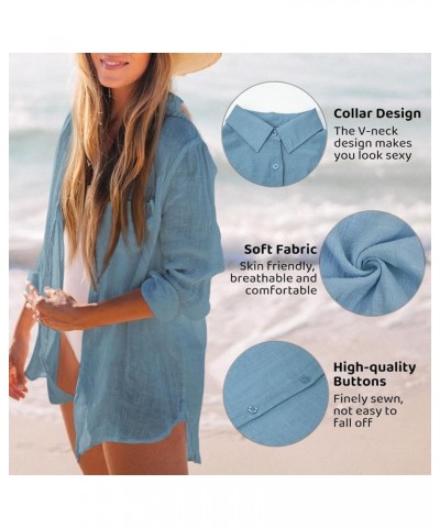 Bathing Suit Cover Ups for Women, Long Sleeve Swimwear Button Down Shirt Dress Swimsuit Bikini Beach Cover Up A5-light Blue $...