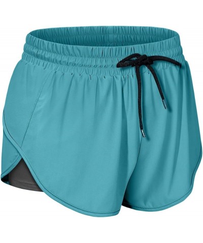 Women Drawstring Waist Athletic Running Shorts with Liner Inner Pocket Green $11.30 Shorts