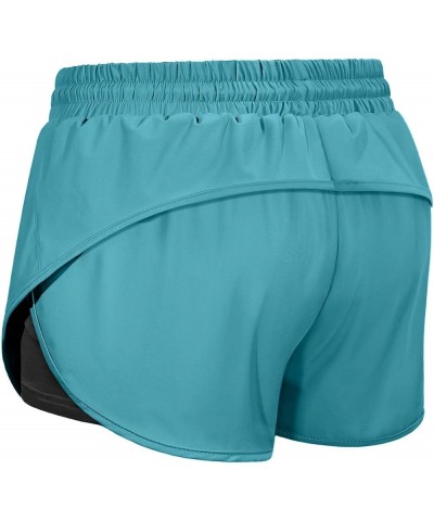 Women Drawstring Waist Athletic Running Shorts with Liner Inner Pocket Green $11.30 Shorts