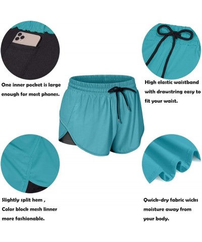 Women Drawstring Waist Athletic Running Shorts with Liner Inner Pocket Green $11.30 Shorts