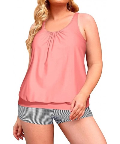 Plus Size Tankini Swimsuits for Women Blouson Tankini Tops with Swim Shorts Two Piece Bathing Suits Pink Striped $25.95 Swims...