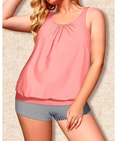 Plus Size Tankini Swimsuits for Women Blouson Tankini Tops with Swim Shorts Two Piece Bathing Suits Pink Striped $25.95 Swims...