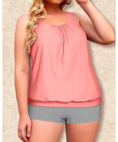 Plus Size Tankini Swimsuits for Women Blouson Tankini Tops with Swim Shorts Two Piece Bathing Suits Pink Striped $25.95 Swims...