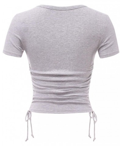 Women Long Sleeve Rib Sexy Front Shirred Crop Top Tee A Heather Grey $11.48 T-Shirts