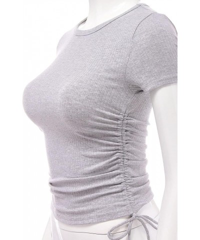 Women Long Sleeve Rib Sexy Front Shirred Crop Top Tee A Heather Grey $11.48 T-Shirts