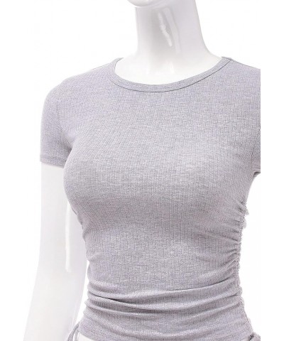 Women Long Sleeve Rib Sexy Front Shirred Crop Top Tee A Heather Grey $11.48 T-Shirts