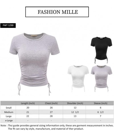 Women Long Sleeve Rib Sexy Front Shirred Crop Top Tee A Heather Grey $11.48 T-Shirts