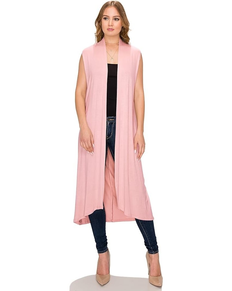 Women's Long Sleeve/Sleeveless Full Length Duster Long Open Cardigan(Sizes: S-5X) Sleeveless_dust Pink $15.39 Sweaters