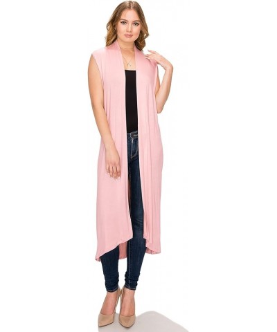 Women's Long Sleeve/Sleeveless Full Length Duster Long Open Cardigan(Sizes: S-5X) Sleeveless_dust Pink $15.39 Sweaters