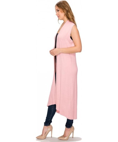 Women's Long Sleeve/Sleeveless Full Length Duster Long Open Cardigan(Sizes: S-5X) Sleeveless_dust Pink $15.39 Sweaters