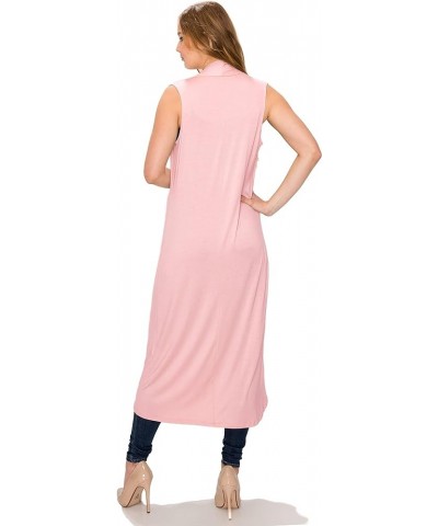 Women's Long Sleeve/Sleeveless Full Length Duster Long Open Cardigan(Sizes: S-5X) Sleeveless_dust Pink $15.39 Sweaters