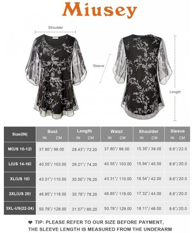 Womens Ruffle 3/4 Sleeve Mesh Blouses Loose Flowy Tops with Elasticity Black Floral $18.89 Blouses