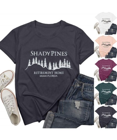 Letter T-Shirt Shady Pines Print Top Shirt Women Graphic Tees Shorts Sleeve Tunic Blouse Pullover Green $9.53 Tops