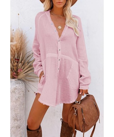 Women's Button Down Shirt Dress Oversized Long Sleeve Swimsuit Cover Ups Beach Dresses 01pink $19.58 Swimsuits