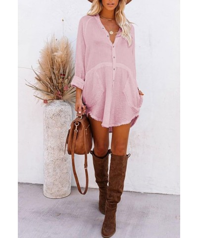 Women's Button Down Shirt Dress Oversized Long Sleeve Swimsuit Cover Ups Beach Dresses 01pink $19.58 Swimsuits