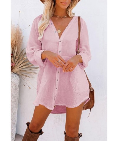 Women's Button Down Shirt Dress Oversized Long Sleeve Swimsuit Cover Ups Beach Dresses 01pink $19.58 Swimsuits