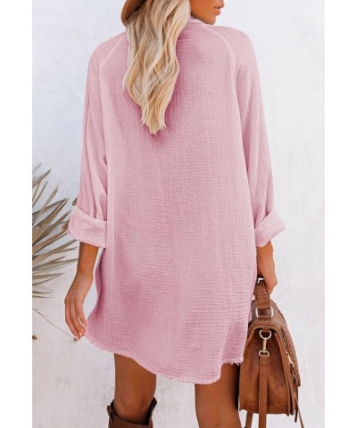 Women's Button Down Shirt Dress Oversized Long Sleeve Swimsuit Cover Ups Beach Dresses 01pink $19.58 Swimsuits