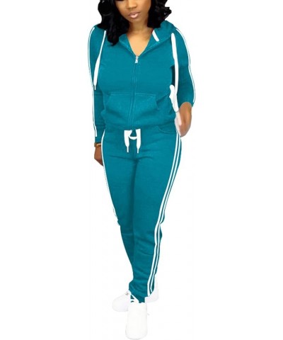 Womens Two Piece Outfits Casual Sweatsuits Solid Tracksuit Jogging Sweat Suits Matching Jogger Hoodie Pants Set Lake Blue $21...