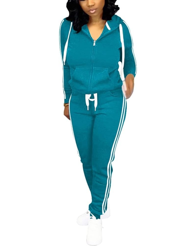 Womens Two Piece Outfits Casual Sweatsuits Solid Tracksuit Jogging Sweat Suits Matching Jogger Hoodie Pants Set Lake Blue $21...