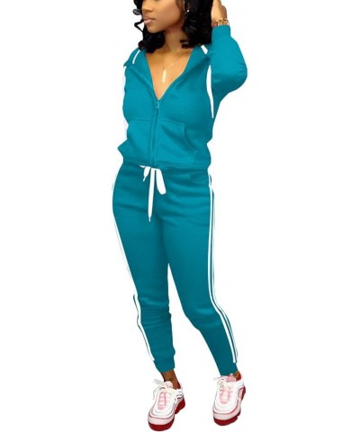 Womens Two Piece Outfits Casual Sweatsuits Solid Tracksuit Jogging Sweat Suits Matching Jogger Hoodie Pants Set Lake Blue $21...