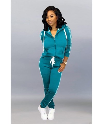 Womens Two Piece Outfits Casual Sweatsuits Solid Tracksuit Jogging Sweat Suits Matching Jogger Hoodie Pants Set Lake Blue $21...