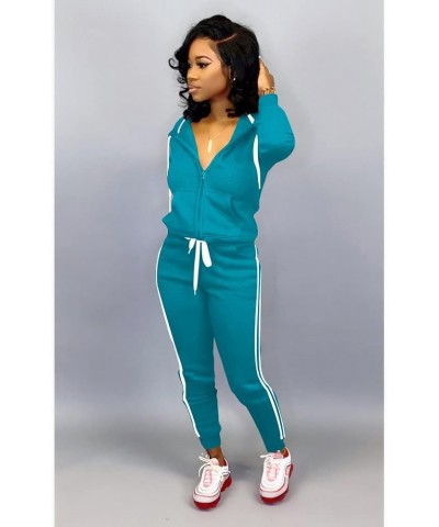 Womens Two Piece Outfits Casual Sweatsuits Solid Tracksuit Jogging Sweat Suits Matching Jogger Hoodie Pants Set Lake Blue $21...